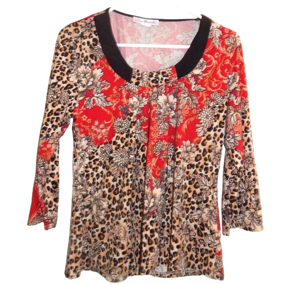 Linea Donatella women's small floral paisley soft animal print leopard spot top